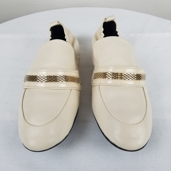 Lanvin Cream Soft Lamb Leather Loagers with Gold Chain Detail Size 7 - Picture 8 of 12